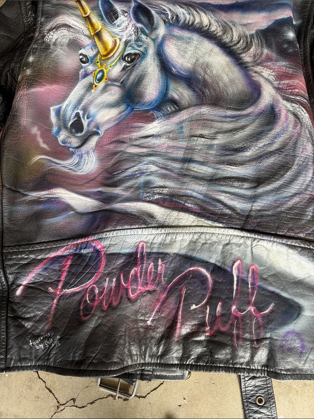 Hand-Painted 90s Vintage Air-Brushed Unicorn Leather Jacket - Picture 13 of 13